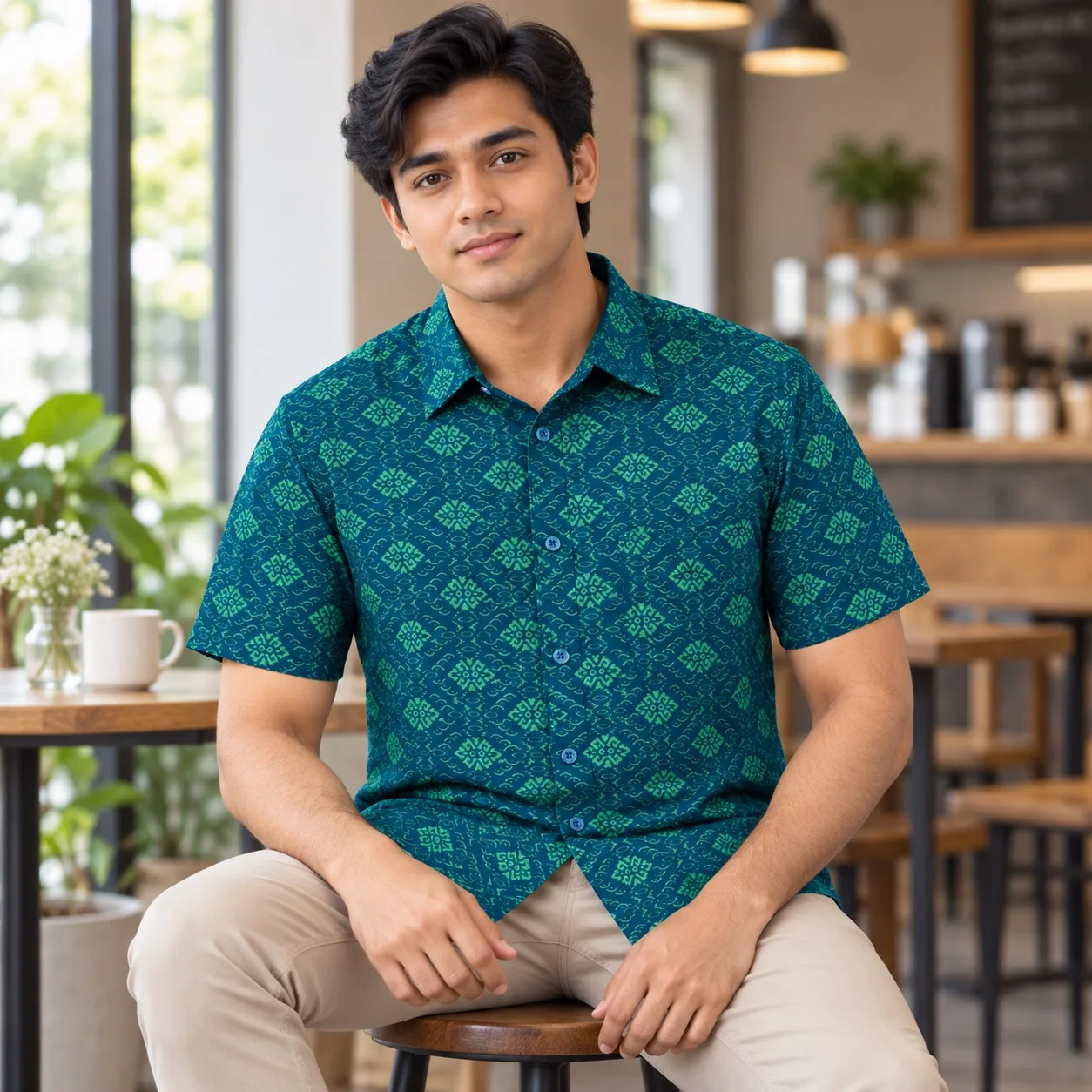 Men’s Premium Arong Cotton Printed Half Sleeve Shirt – Green