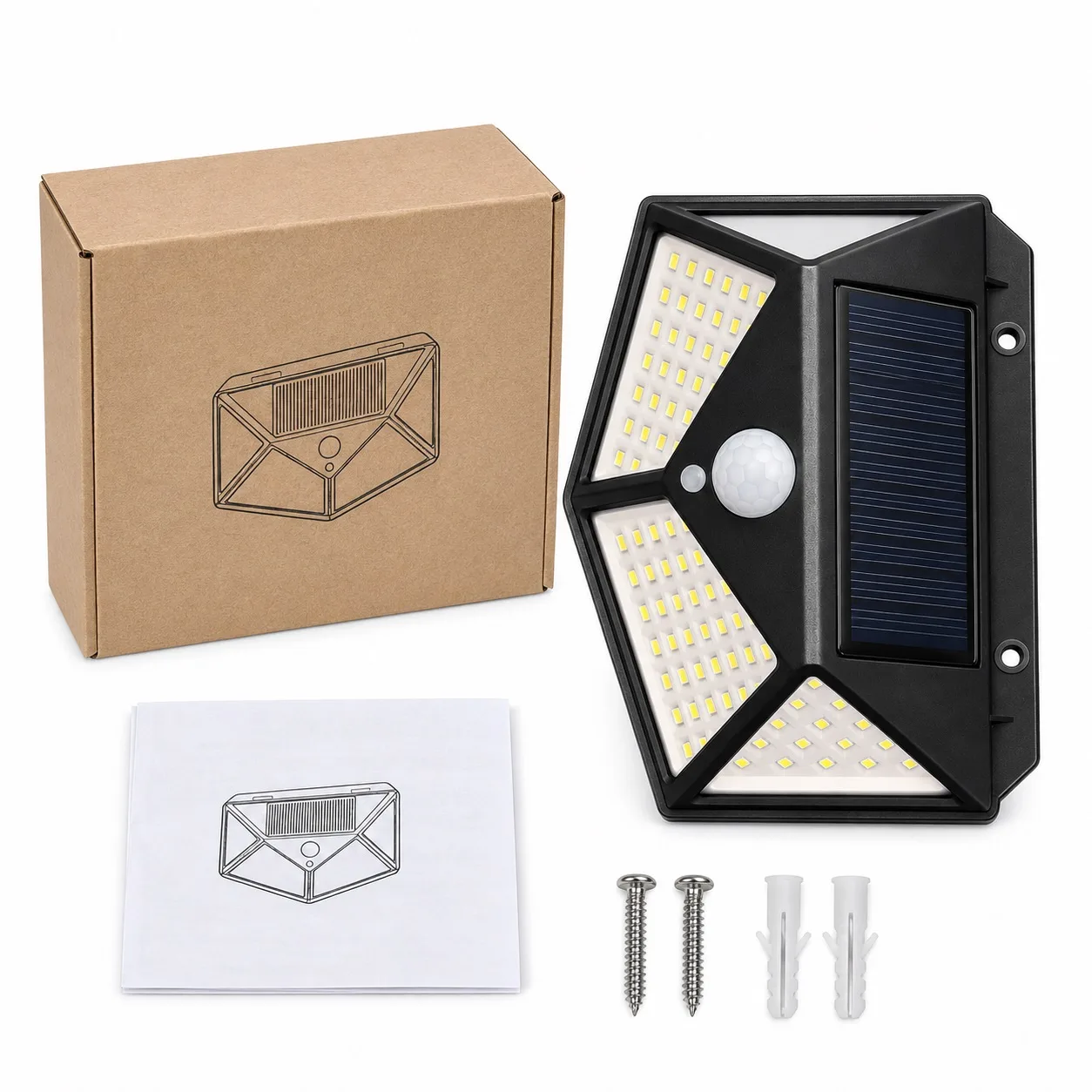 100 LED Solar Wall Light with PIR Motion Sensor – 3 Modes Waterproof