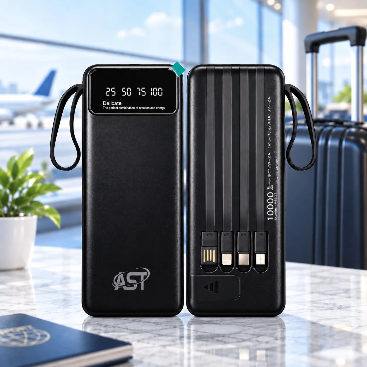 AST PB001 10000mAh Power Bank with Built-in 3-in-1 Cable & Digital Display
