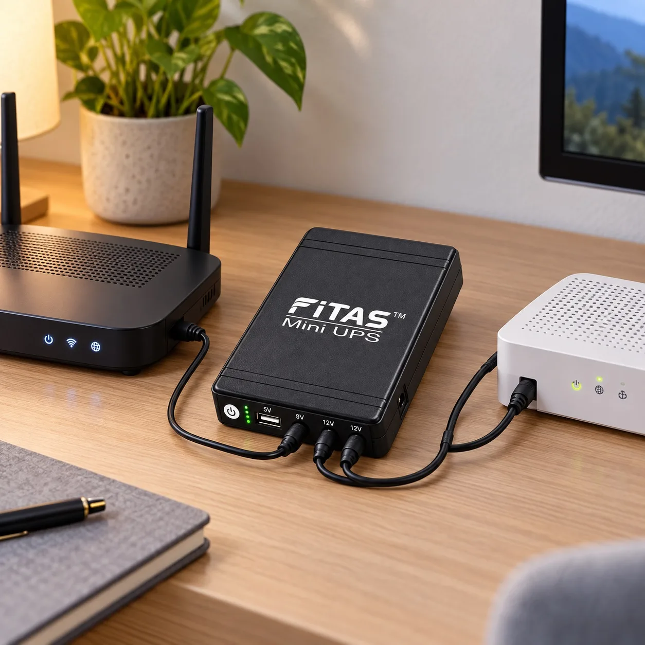 FiTAS TM95 Pro 10400mAh Mini UPS for Router, ONU & CCTV with Adapter