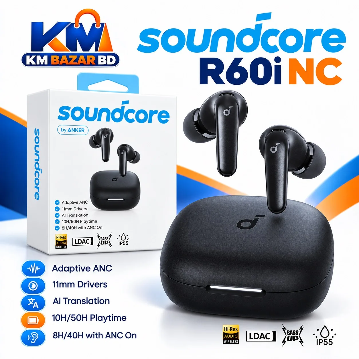Anker Soundcore R60i NC Wireless Earbuds – Adaptive ANC, LDAC & 50H Playtime