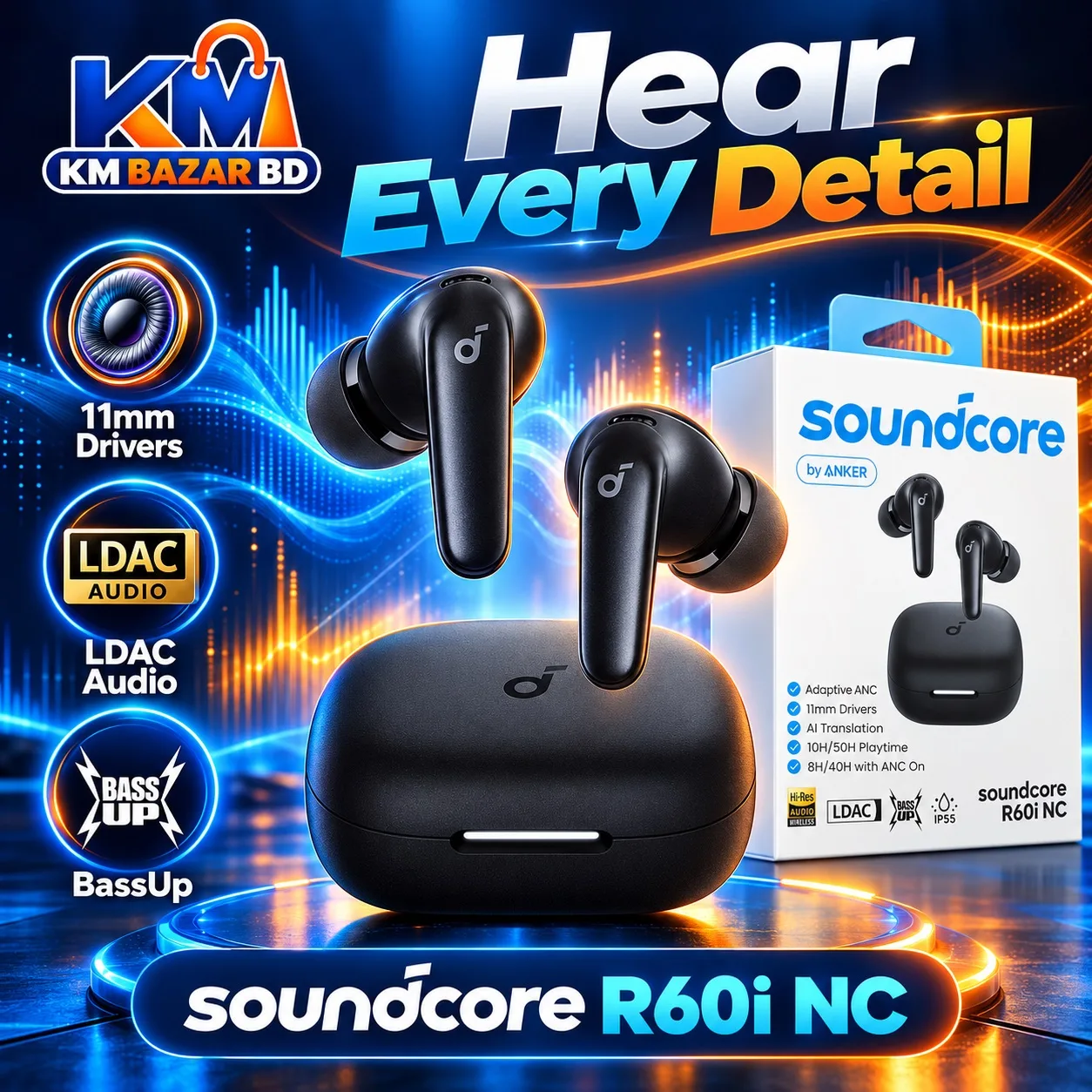 Anker Soundcore R60i NC Wireless Earbuds – Adaptive ANC, LDAC & 50H Playtime