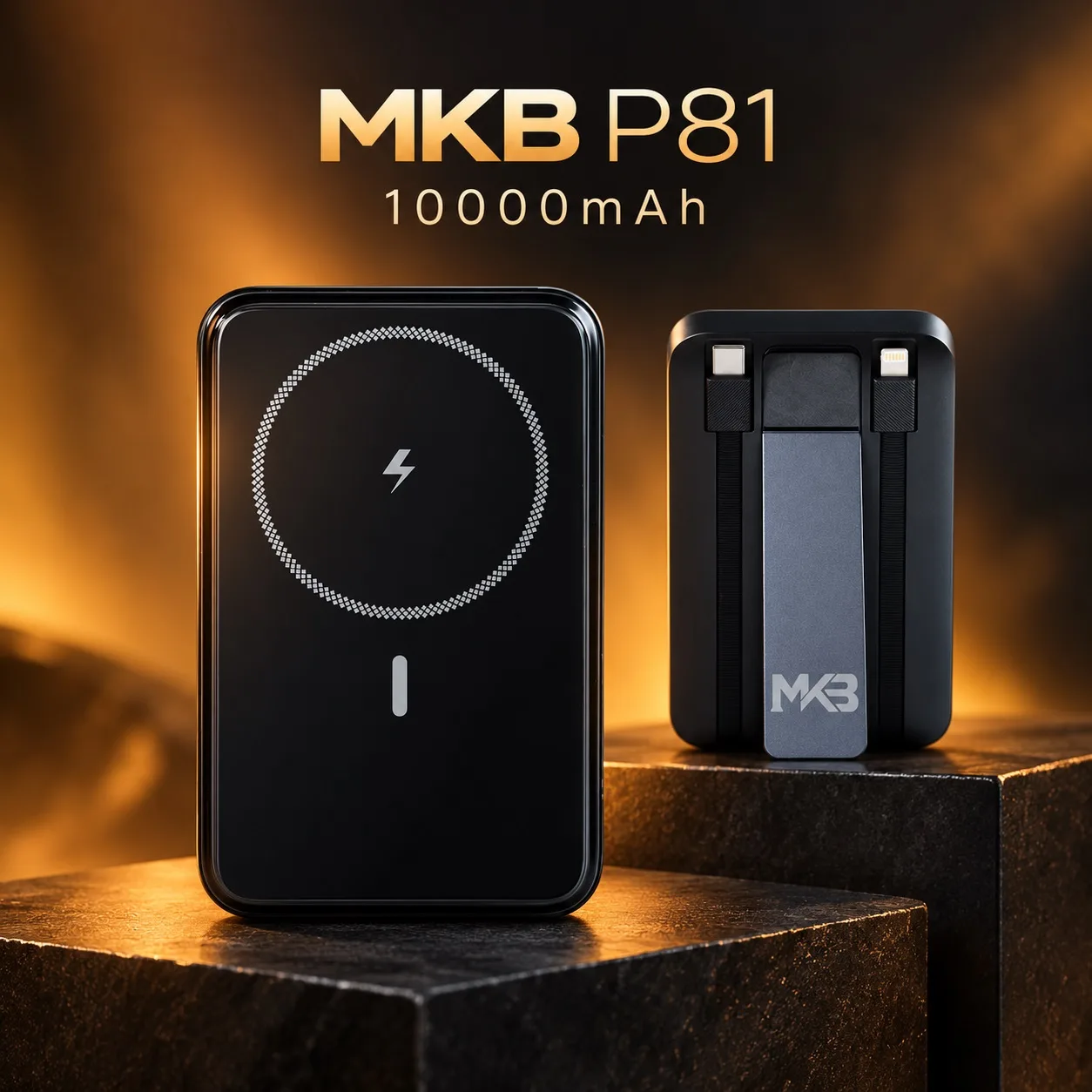 MKB P81 10000mAh Fast Charging Power Bank with Built-in Cables & Stand
