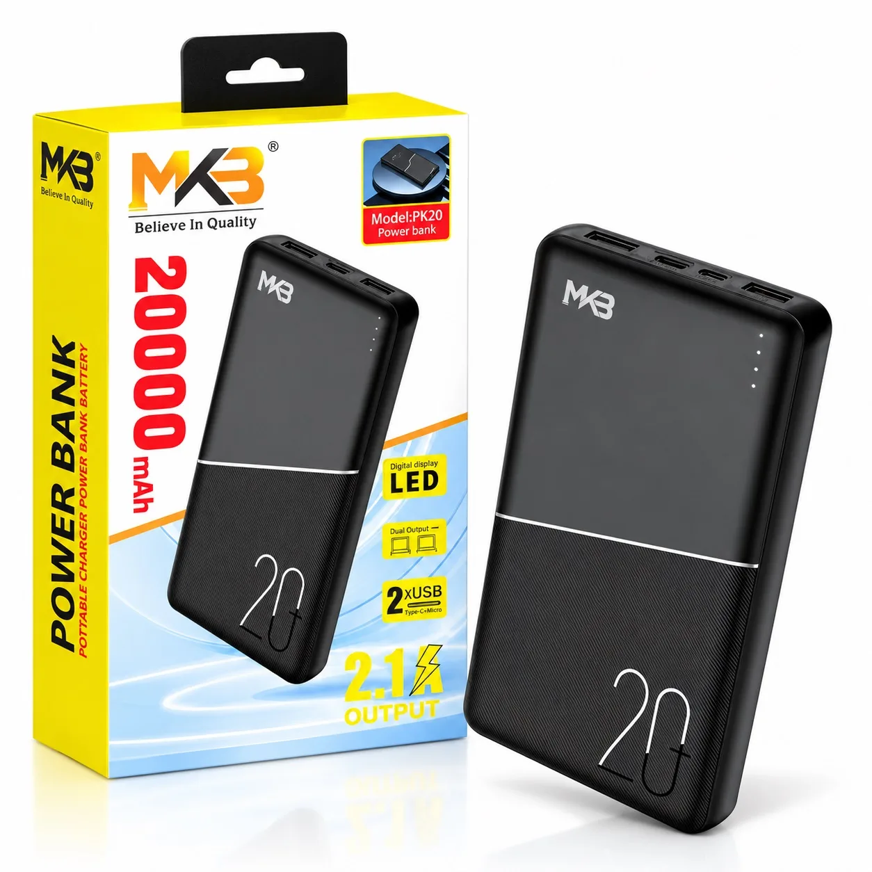 MKB PK20 20000mAh Power Bank with Dual USB Output & LED Indicator
