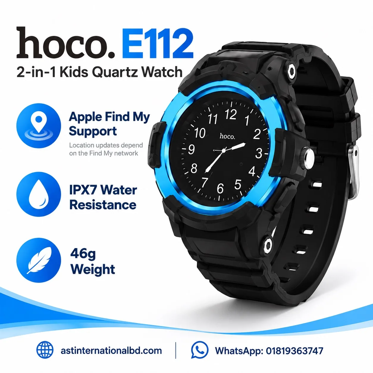 Hoco E112 2-in-1 Children’s Quartz Watch with Apple Find My Anti-Lost Tracker