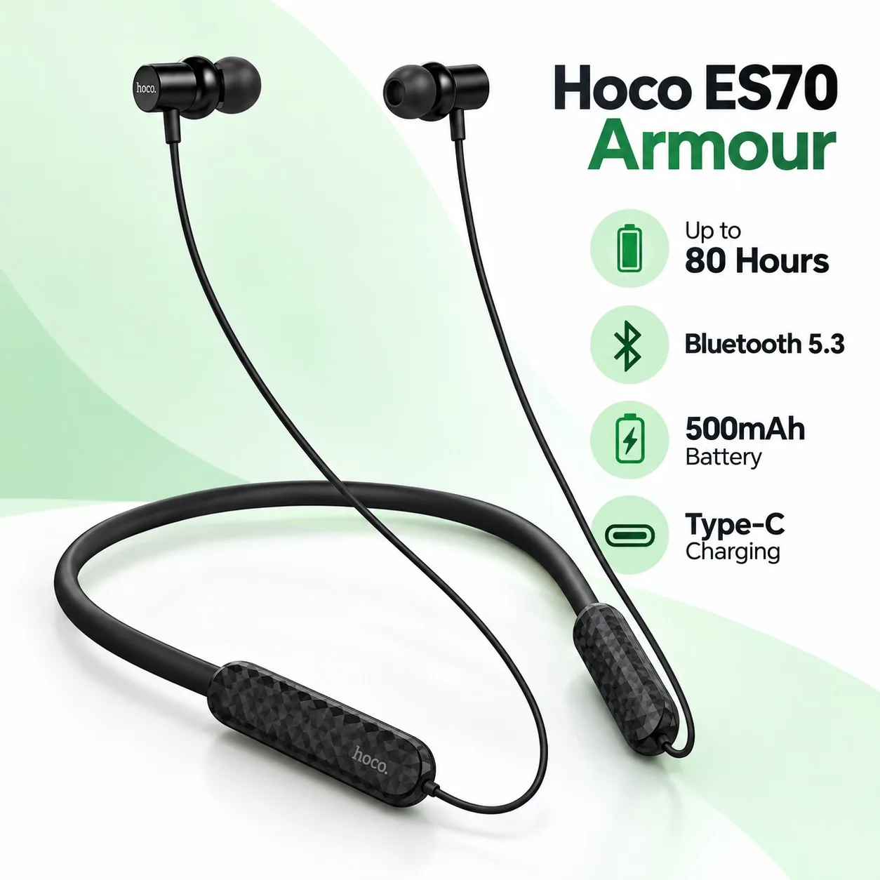 Hoco ES70 Armour 80 Hours Wireless Bluetooth Neckband Earphone