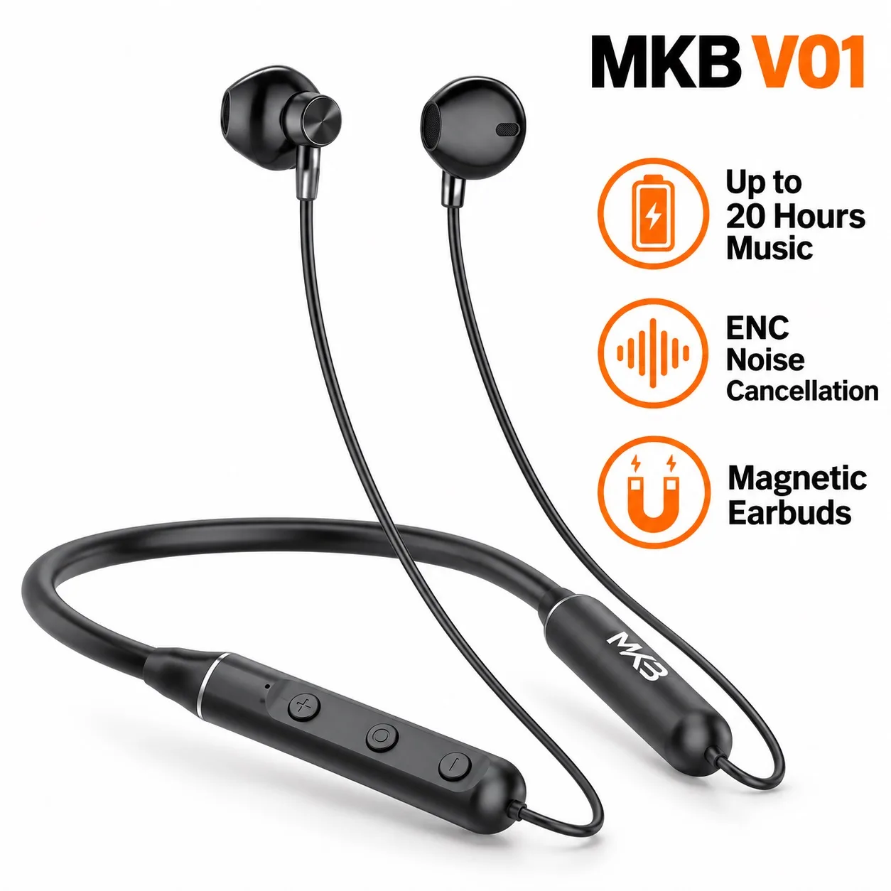 MKB V01 Magnetic Wireless Neckband Headset with ENC Noise Cancellation