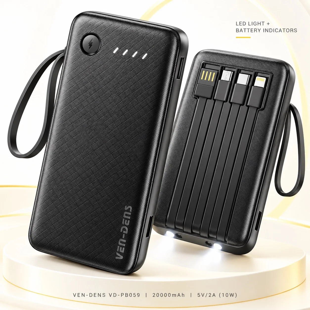 VEN-DENS VD-PB059 20000mAh Power Bank with Built-in Cables