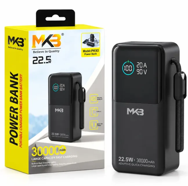 MKB PK93 – 30000mAh Power Bank | 22.5W Fast Charging | Dual Built-in Cables