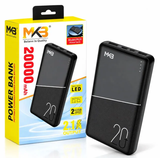 MKB PK20 20000mAh Power Bank with Dual USB Output & LED Indicator